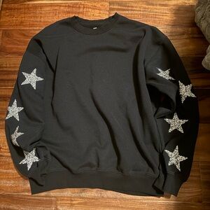 Goodie Two Sleeves Rhinestone Star Sleeve Sweatshirt Black Crewneck M (1117)